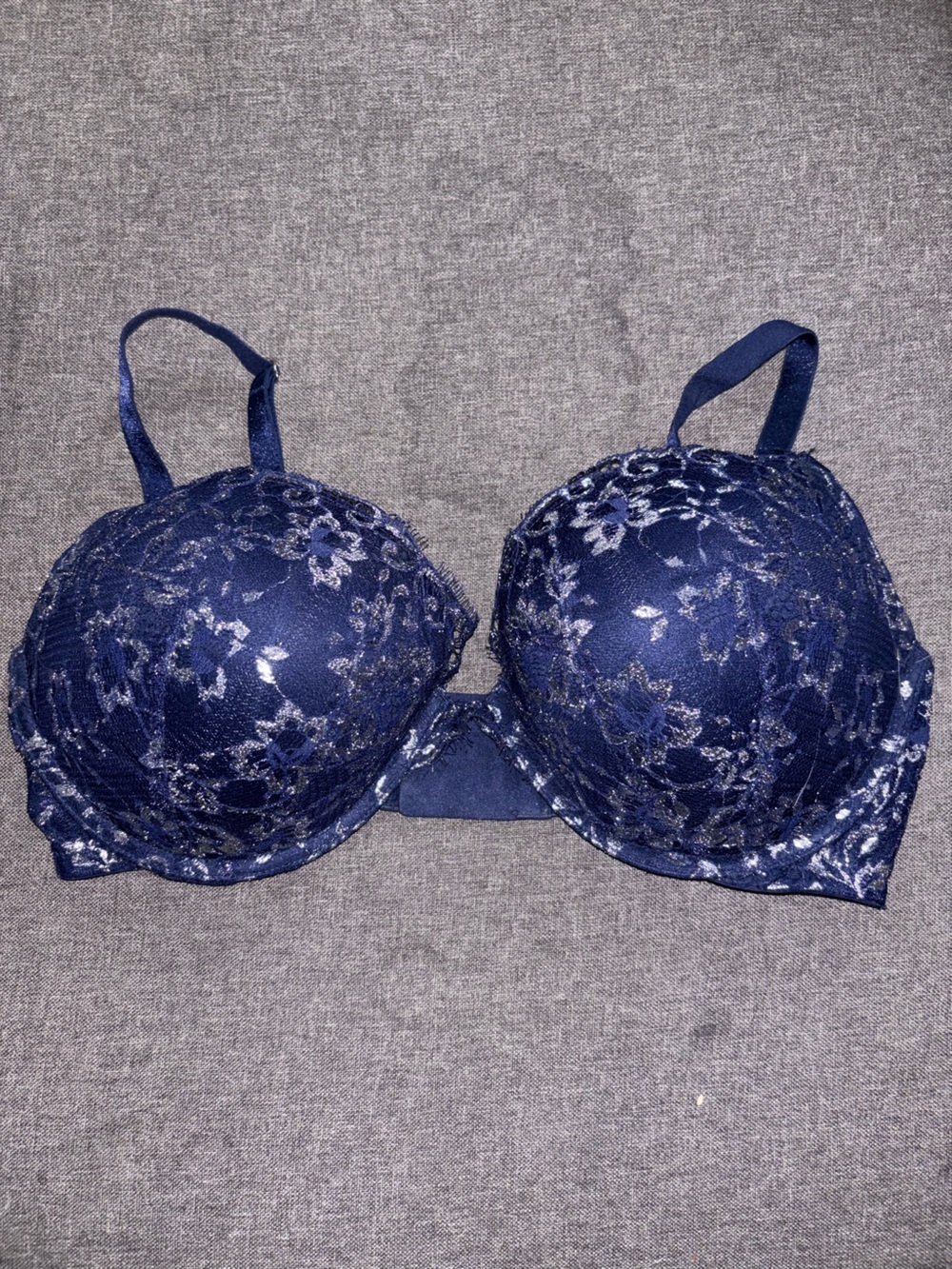 Victoria's Secret Navy Lace Push-Up Bra with Floral Embroidery